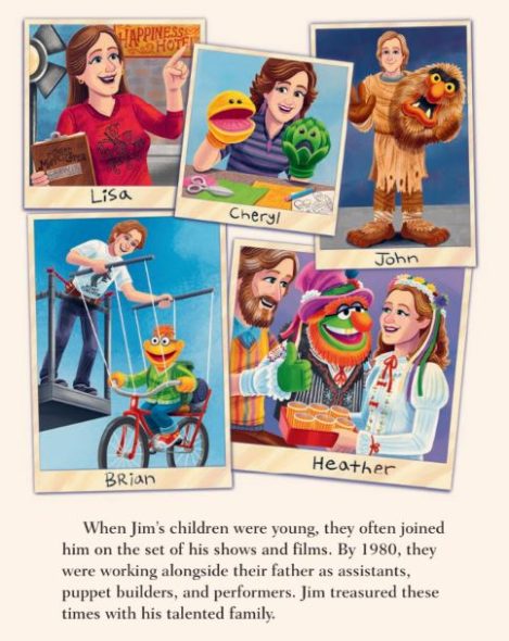 Illustration of the Henson kids helping work on Muppet productions