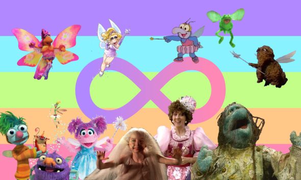 Autigender Pride flag with images of several Muppet fairies
